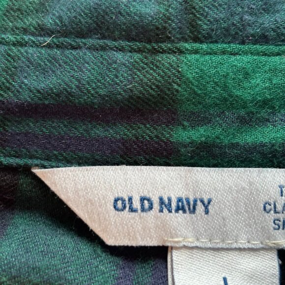 Old Navy Western Flannel Top Large Plaid Green Button Up Light Weight 18800 - Picture 3 of 11